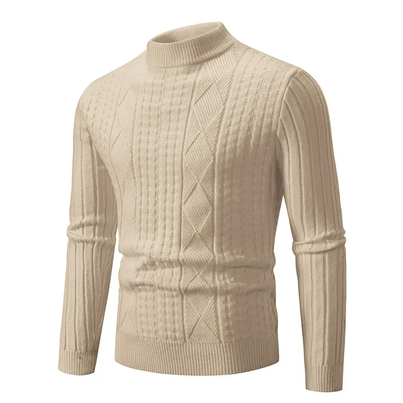 Herren Feiner Mockneck-Pullover mit Zopf- und Waffelstruktur körpernaher Passform Drune