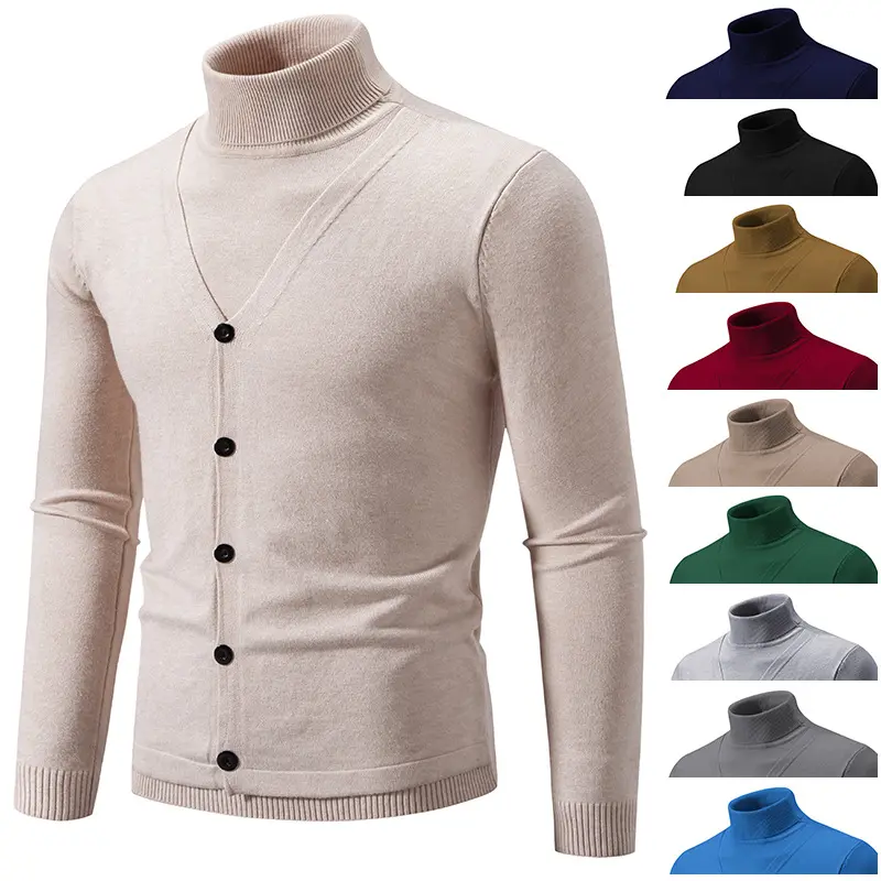 Herren Feiner Rollkragenpullover mit dekorativer Knopfleiste und schmaler Silhouette Drune