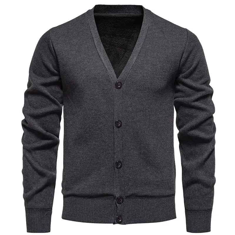 Herren Feiner V-Ausschnitt Strickcardigan mit durchgehender Knopfleiste und gerippten Bündchen Drune