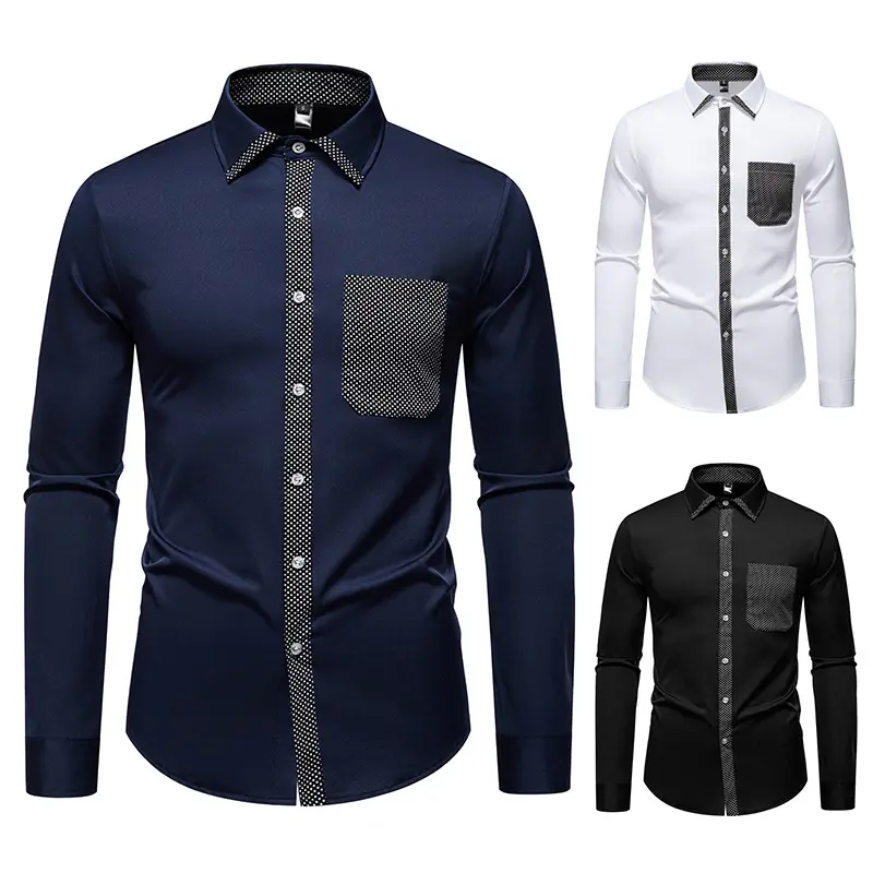 Herren Feines Langarm-Hemd mit Kontrastpunkt-Details, Slim-Fit und Brusttasche Drune