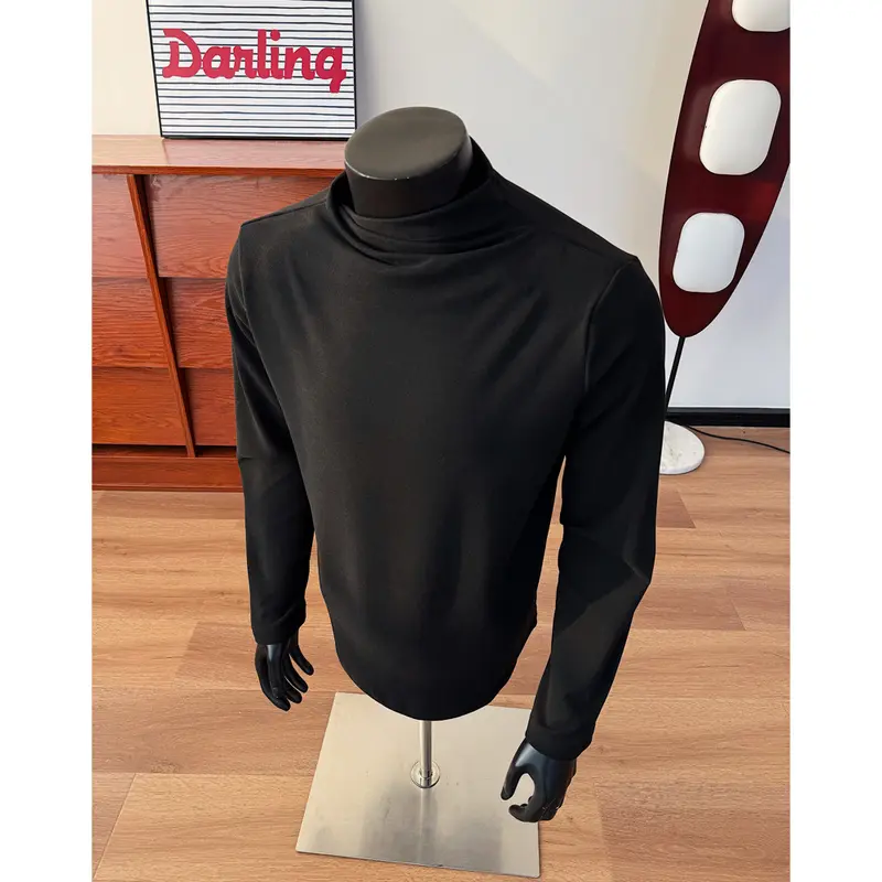 Herren Feines Stretch-Langarmshirt mit kurzem Stehkragen und schlanker Silhouette Drune