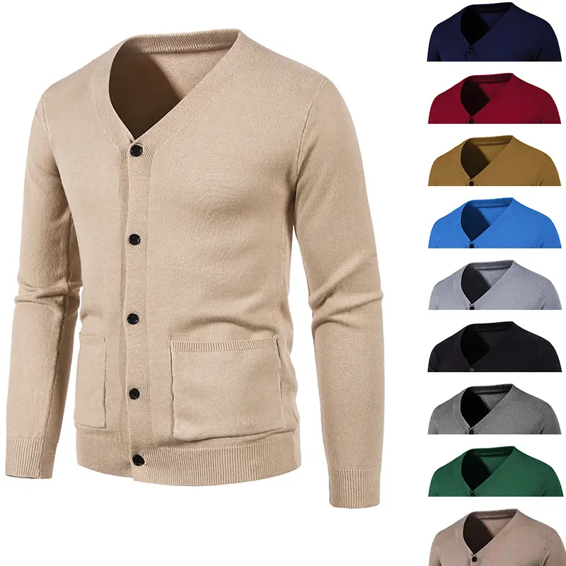 Herren Feinstrick-Cardigan mit V-Ausschnitt, Knopfleiste und aufgesetzten Taschen Drune