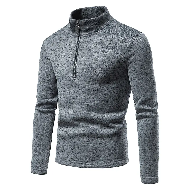 Herren Feinstrick-Halbzip-Pullover mit Stehkragen und melierter Struktur Drune