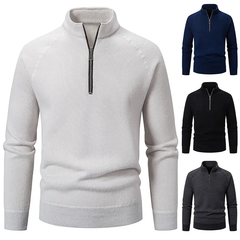 Herren Feinstrick-Halbzip-Pullover mit Stehkragen und schmaler Passform Drune