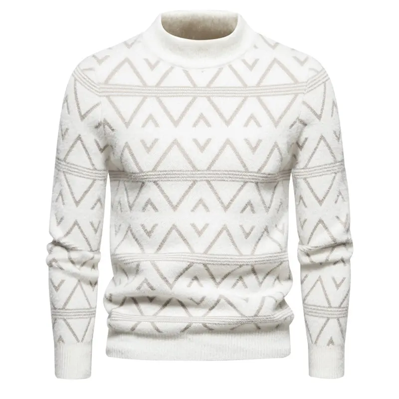 Herren Feinstrick-Mockneck-Pullover mit geometrischem Jacquardmuster und geripptem Saum Drune