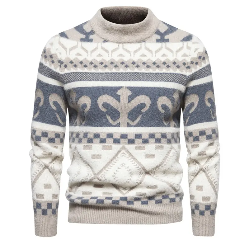 Herren Feinstrick-Mockneck-Pullover mit Jacquardmuster und gerippten Bündchen Drune