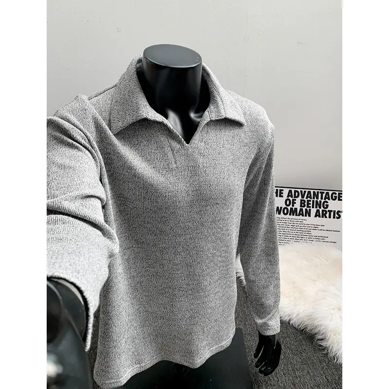 Herren Feinstrick-Polo-Pullover mit offenem Reverskragen und leichter Struktur Drune