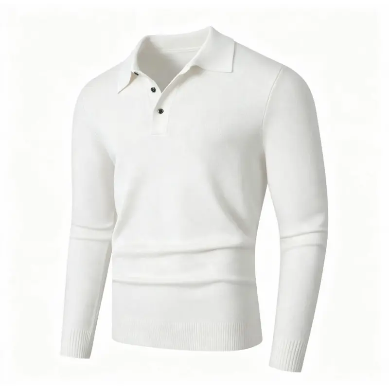 Herren Feinstrick-Poloshirt mit langem Arm und Dreiknopfleiste Drune