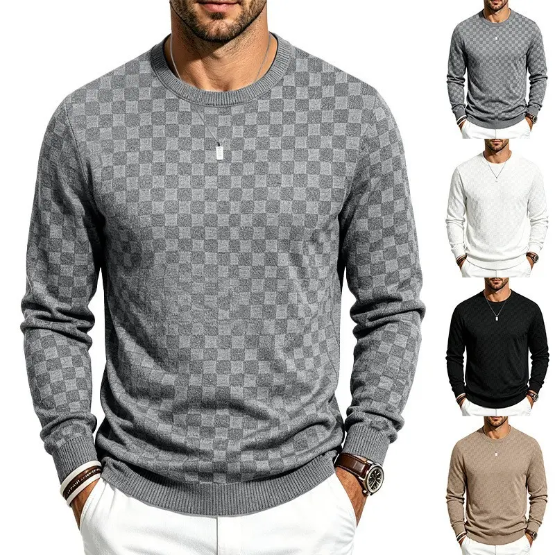 Herren Feinstrick-Pullover mit Karo-Struktur und Rundhalsausschnitt Drune
