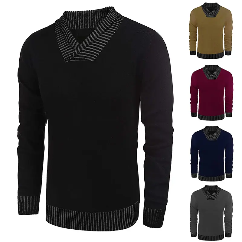 Herren Feinstrick-Pullover mit V-Ausschnitt und kontrastierendem Rippkragen Drune