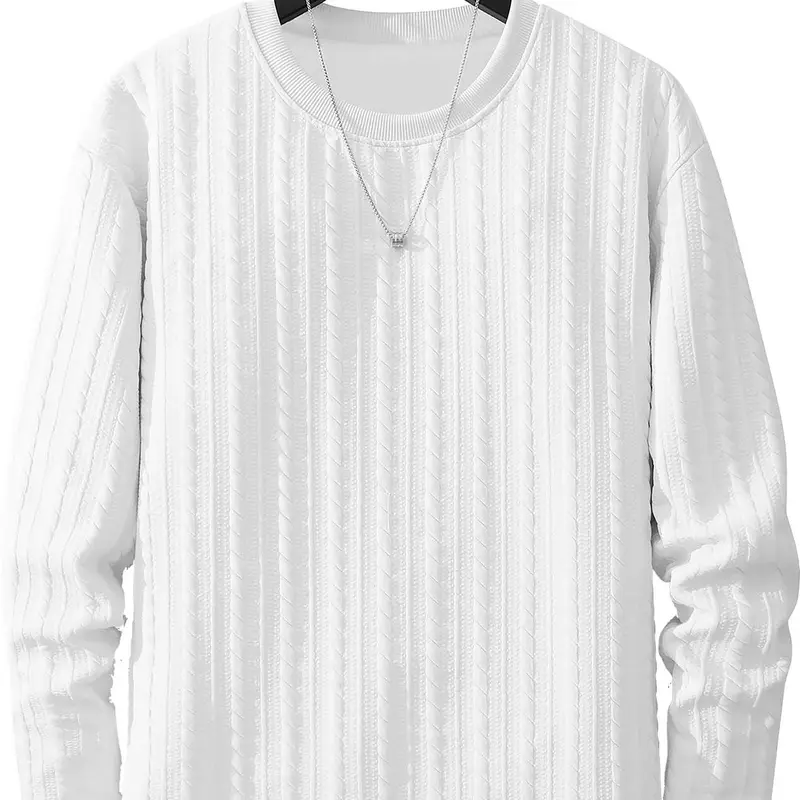 Herren Feinstrick-Rundhals-Pullover mit Zopfmuster, geradem Saum & entspannter Passform Drune
