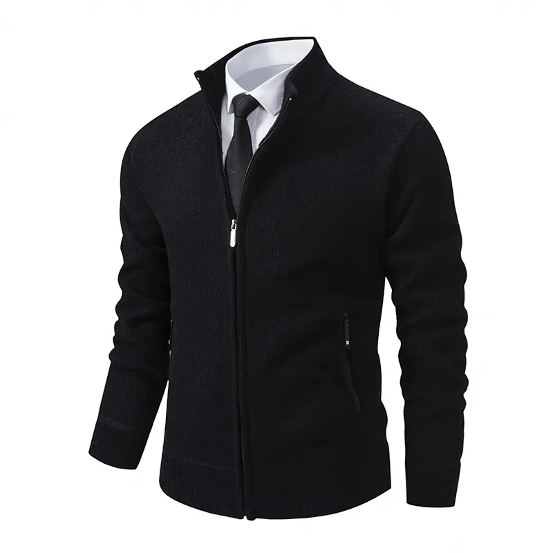 Herren Feinstrick-Zipjacke mit Stehkragen und verdecktem Reißverschluss Drune