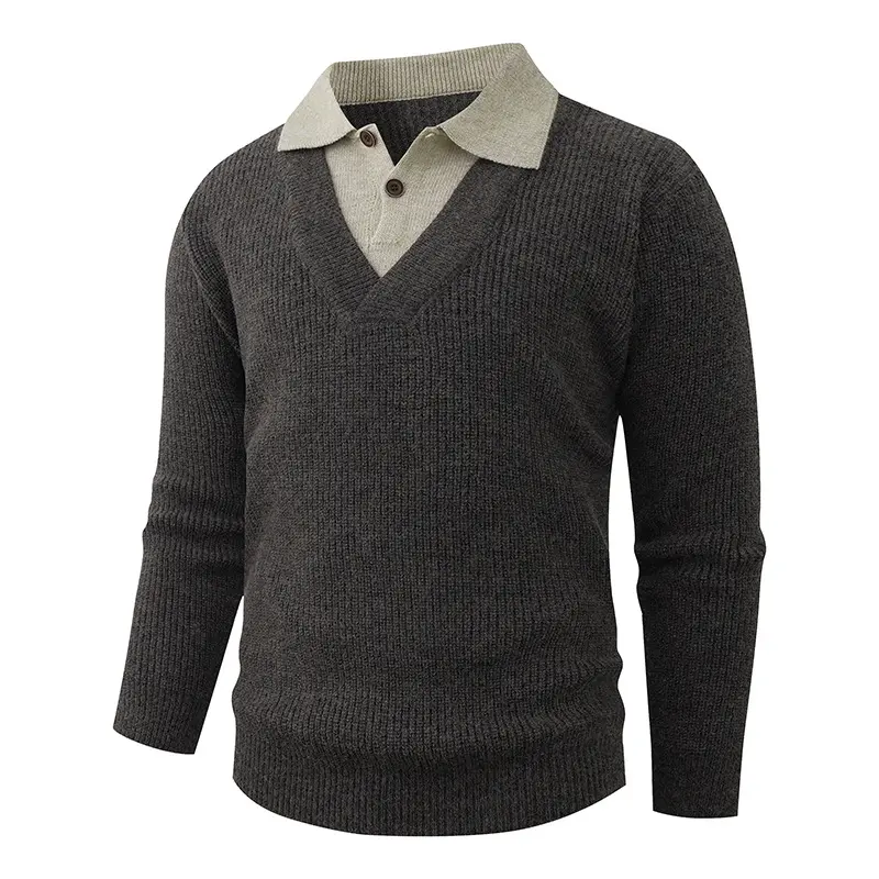 Herren Feinstrickpullover mit eingearbeitetem Polokragen und tiefem V-Ausschnitt Drune