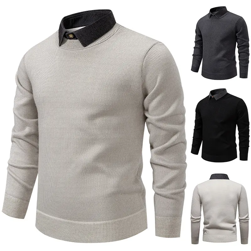 Herren Feinstrickpullover mit integriertem Hemdkragen‑Detail Drune