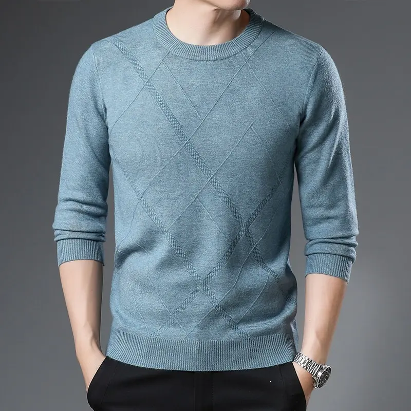 Herren Feinstrickpullover mit Rundhals, Rautenmuster und körpernaher Silhouette Drune