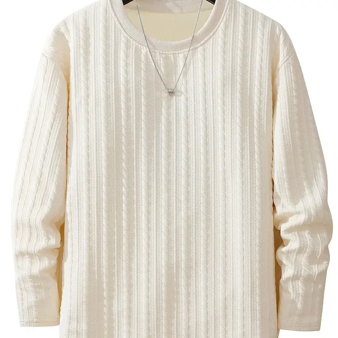Herren Feinstruktur-Grobstrick Rundhals-Sweatshirt mit Zopfmuster & relaxed Schnitt Drune