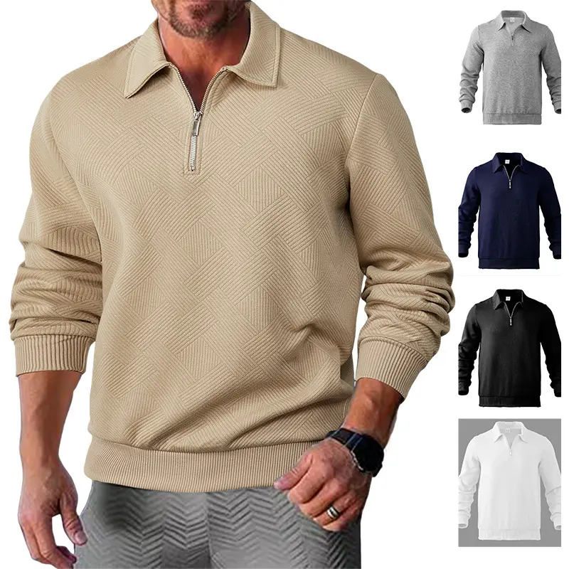 Herren Feinstruktur-Halbzip-Pullover im Poloshirt-Stil Drune