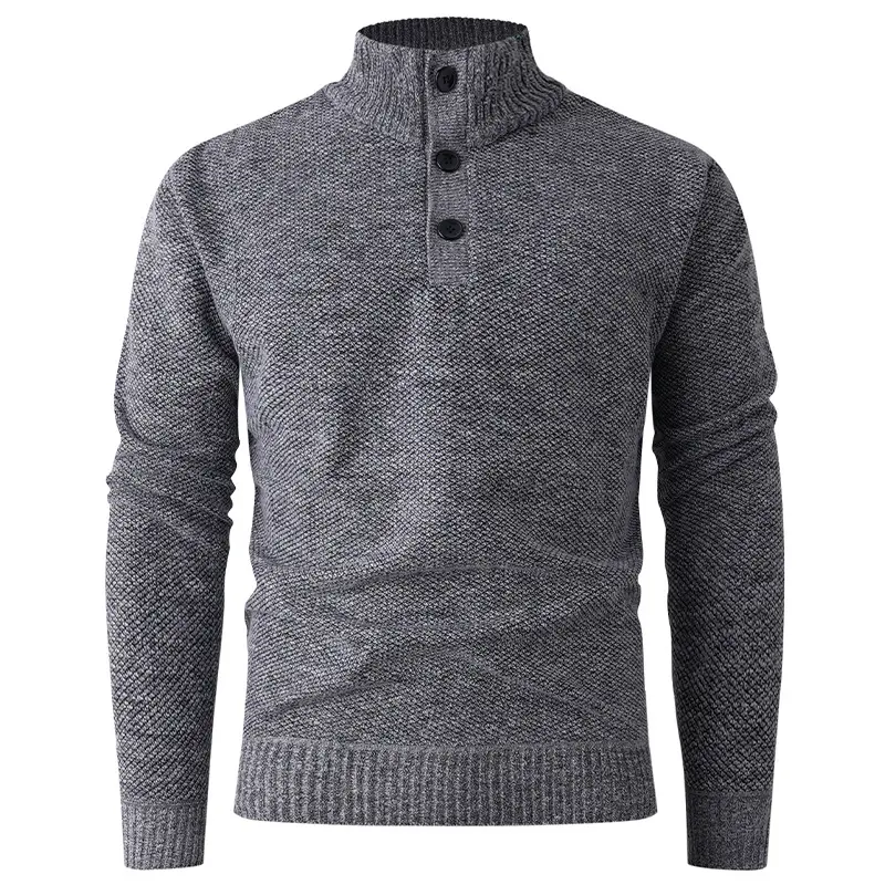 Herren Feinstruktur-Strickpullover mit Stehkragen und zweifacher Knopfleiste Drune