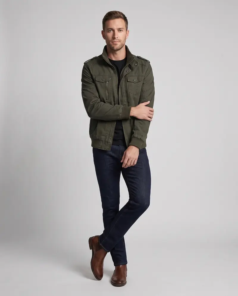 Herren-Feldjacke im militärischen Canvas-Stil mit Stehkragen und Multifunktions-Taschen Drune