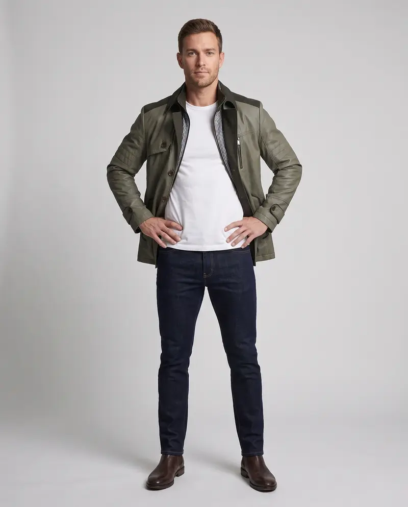 Herren-Feldjacke mit Cord-Besatz, Reißverschluss-Brusttasche und kariertem Futter