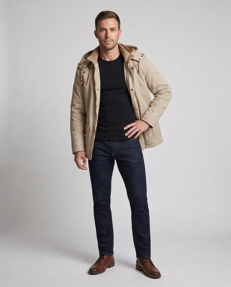 Herren Feldparka im Canvas-Look mit wärmendem Teddy-Fleece-Futter und Utility-Taschen Drune
