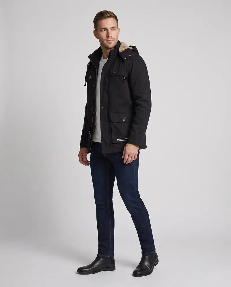 Herren-Feldparka mit Sherpa-Futterkapuze und multifunktionalen Utility-Taschen Drune