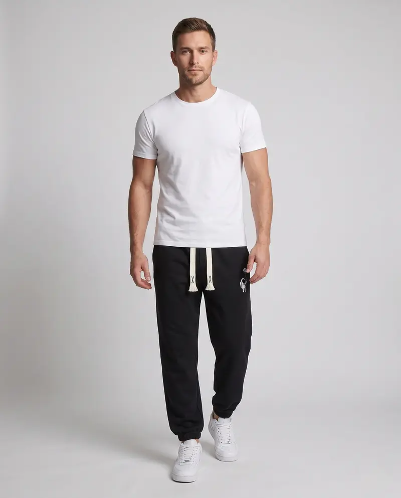 Herren Fleece Jogginghose mit Futter, Kordelzug, elastischen Bündchen und Astronauten Druck Drune