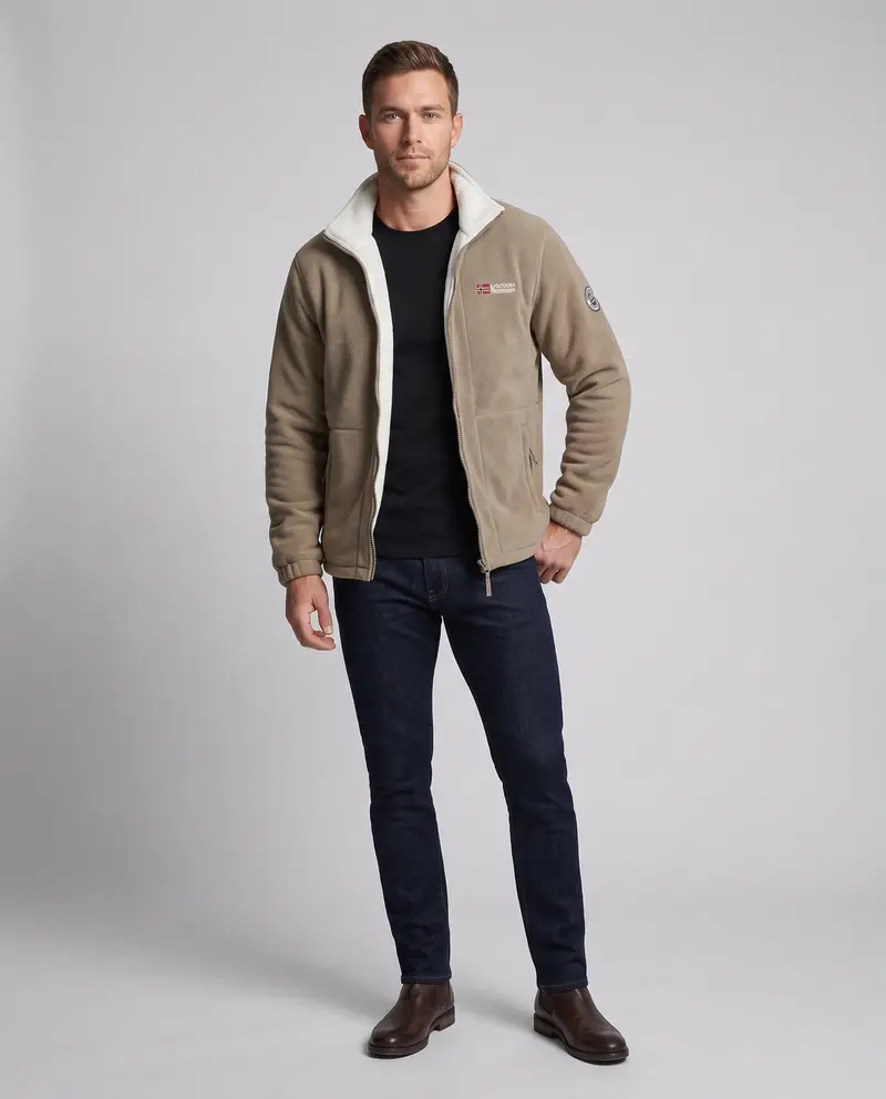 Herren Fleece Outdoor Jacke mit thermisch isolierter Innenschicht, Stehkragen und verdecktem Reißverschluss