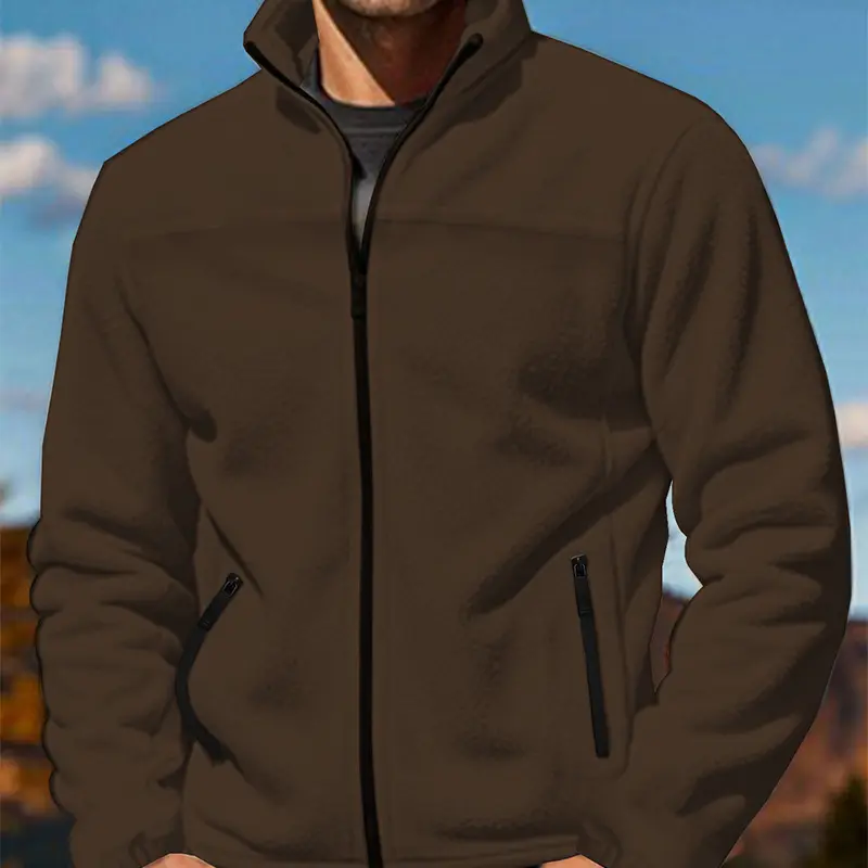 Herren Fleece-Übergangsjacke mit Stehkragen, durchgehendem Reißverschluss und Reißverschlusstaschen Drune