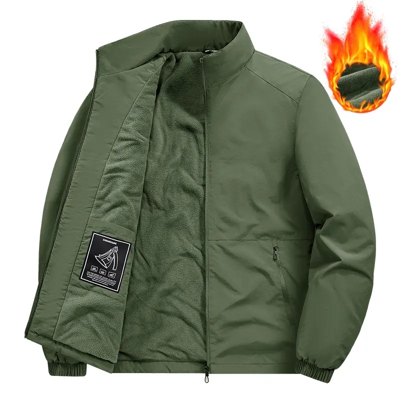 Herren Fleecegefütterte Windjacke mit Stehkragen, Thermofutter & verdeckten Reißverschlusstaschen Drune
