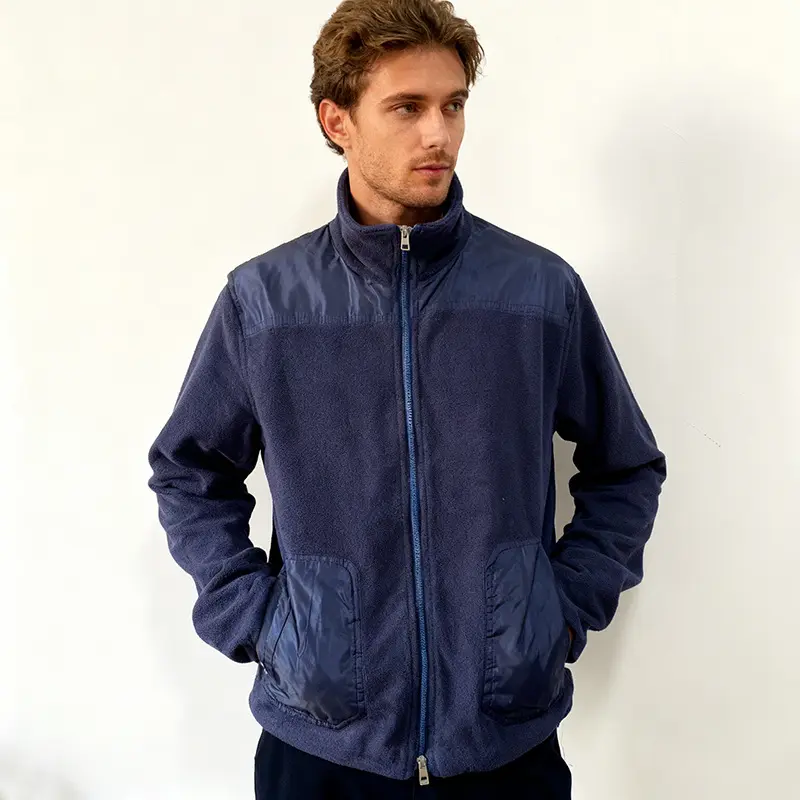 Herren Fleecejacke mit Stehkragen, Zwei‑Material‑Panel und Reißverschluss Drune