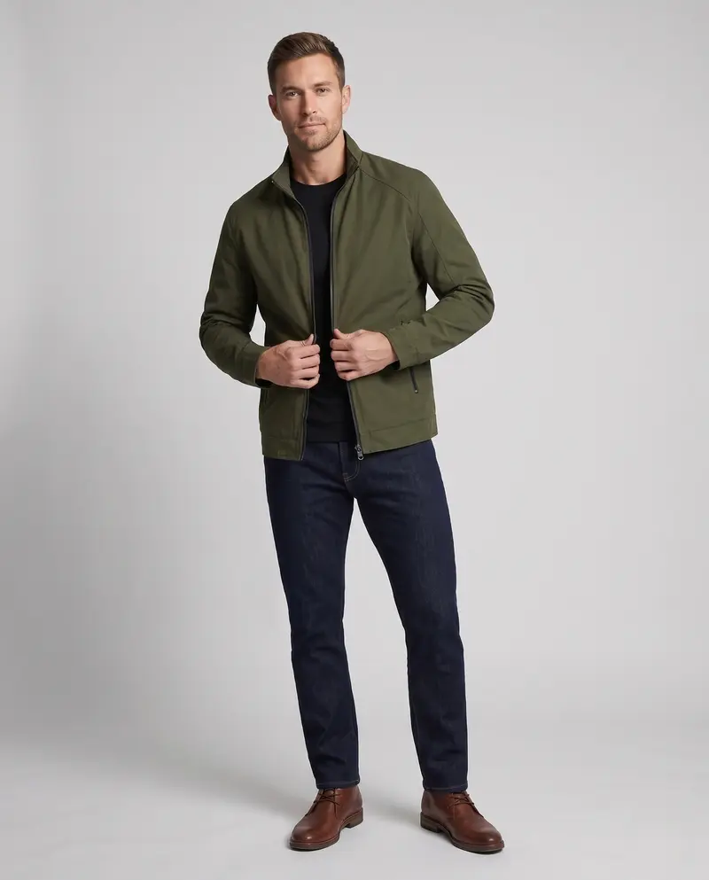 Herren Freizeit Canvas Blouson mit Stehkragen, Reißverschlusstaschen und wärmendem Fleece-Futter Drune