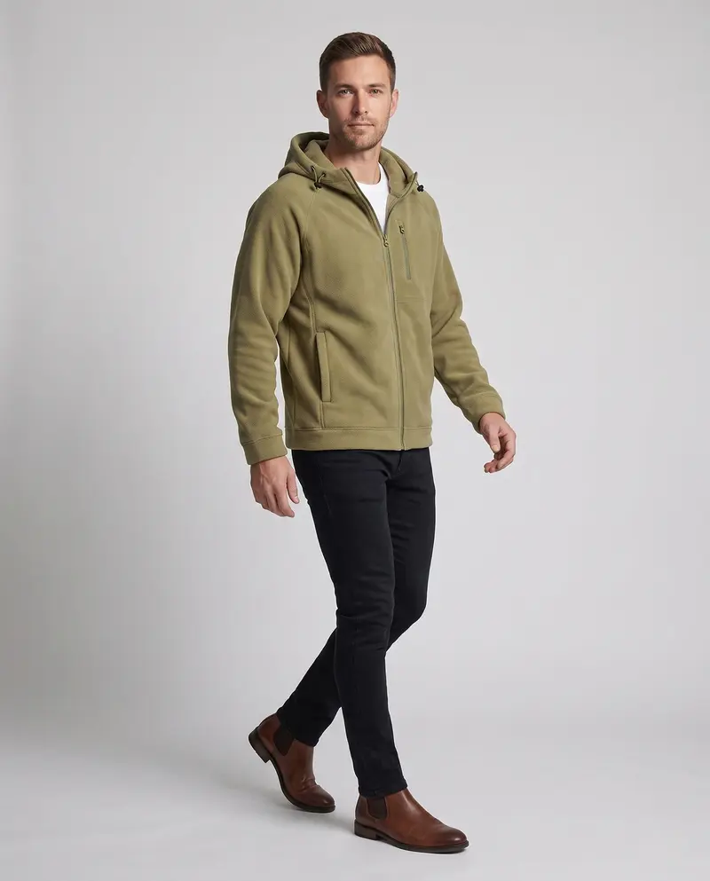 Herren Freizeit Fleece Hoodie Jacke mit vollem Reißverschluss, Brustreißverschluss und elastischen Bündchen