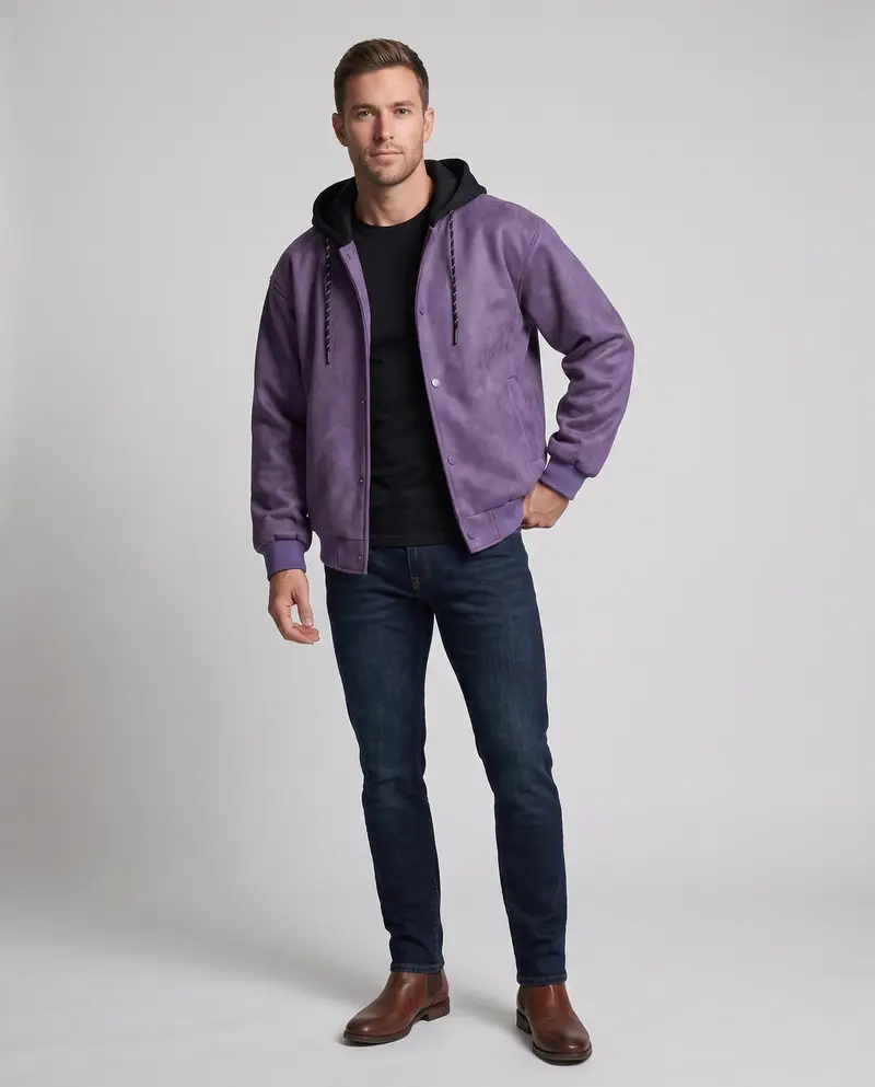 Herren Freizeit Kapuzenjacke mit Lederlook Drune