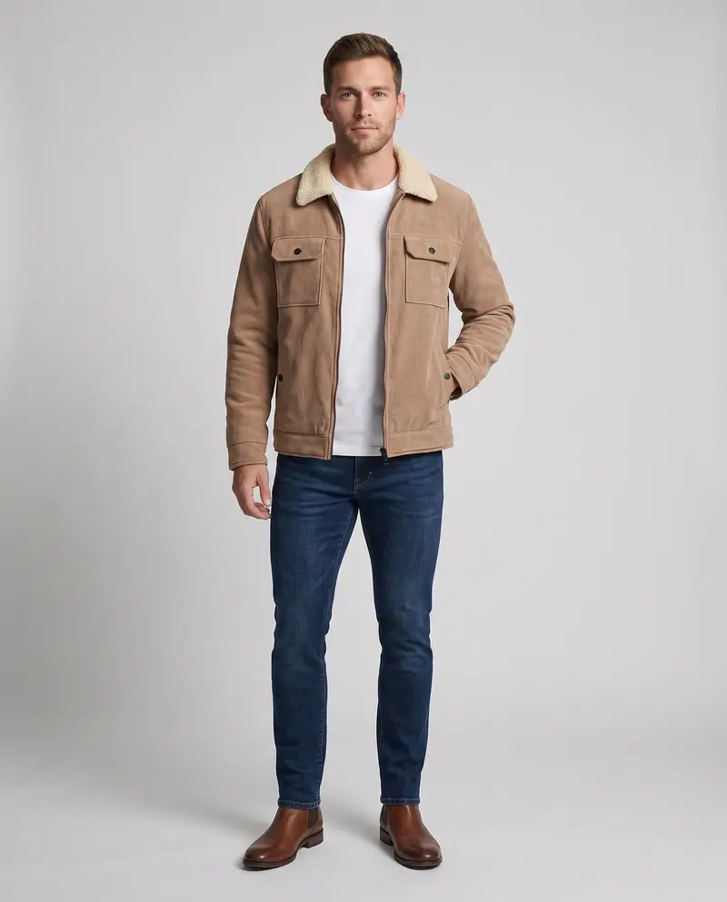 Herren Freizeit warme Fleecejacke mit Teddy-Kragen Drune