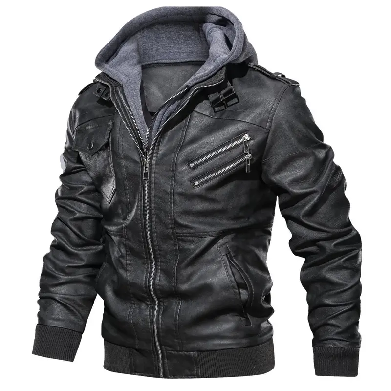 Herren funktionale Lederjacke mit Kapuze Drune