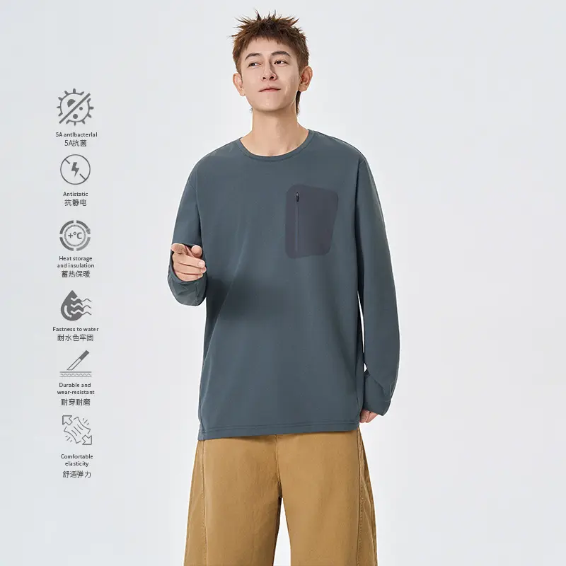 Herren Funktions-Langarmshirt mit Brust-Reißverschlusstasche und atmungsaktivem Performance-Jersey Drune