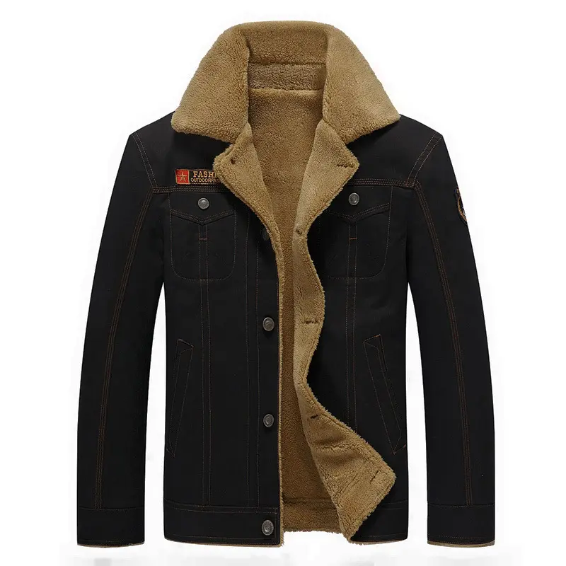 Herren Gefütterte Canvas-Arbeitsjacke mit durchgehendem Teddyfutter und Hemdkragen Drune