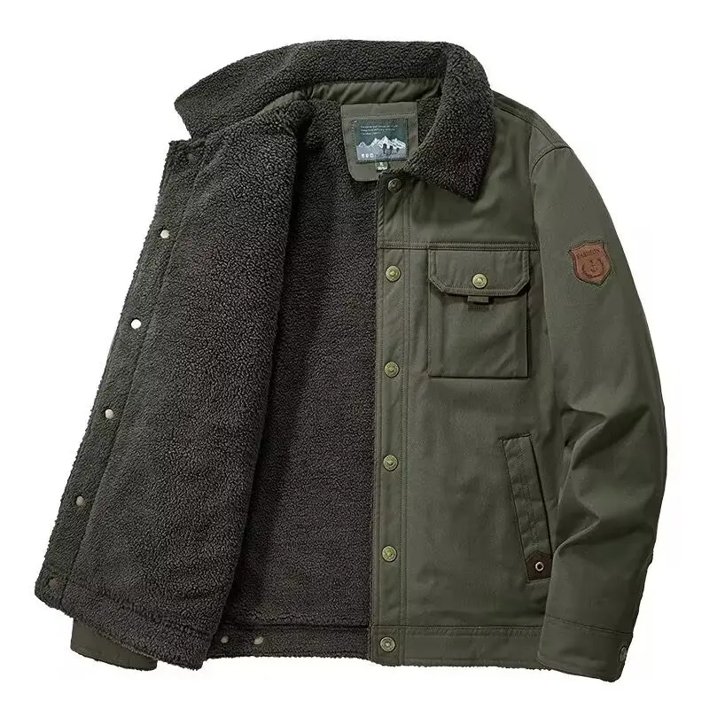Herren Gefütterte Canvas-Arbeitsjacke mit Sherpa-Innenfutter und Hemdkragen Drune