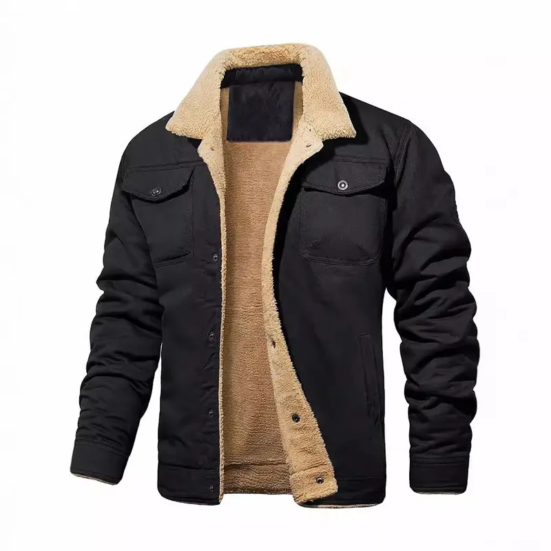 Herren gefütterte Sherpa-Canvas-Jacke mit Knopfleiste und Brusttaschen Drune