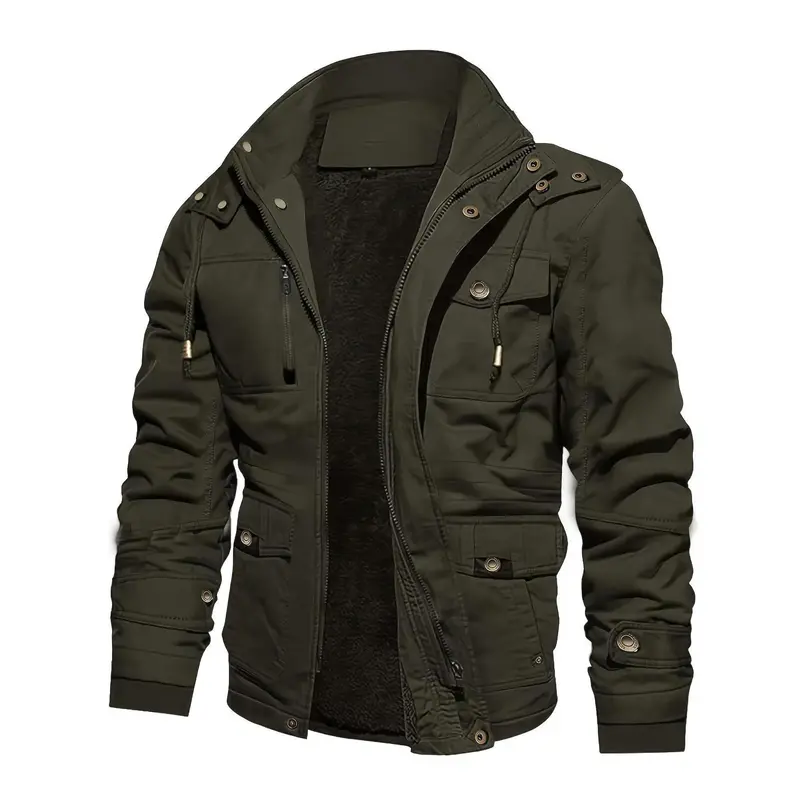 Herren gefütterte Utility-Feldjacke mit Kapuze und Teddyfutter Drune