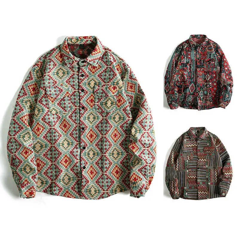 Herren Gemusterte Overshirt-Jacke im Patchwork-Jacquard Drune