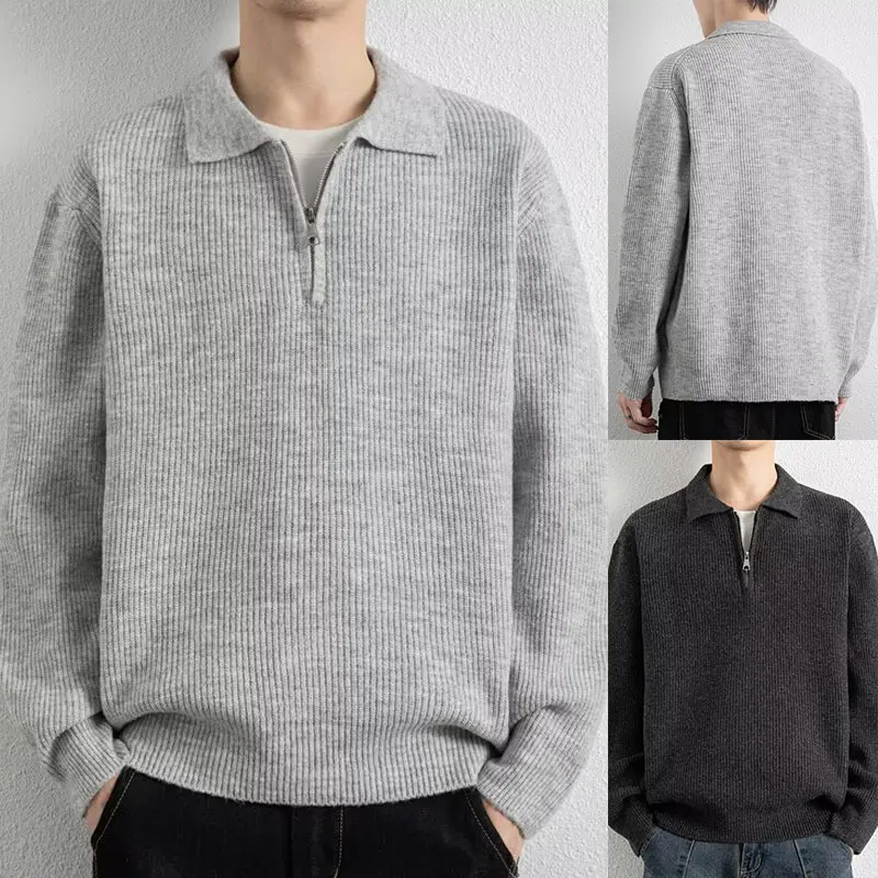 Herren Gemusterter Strickpullover mit Stehkragen Drune