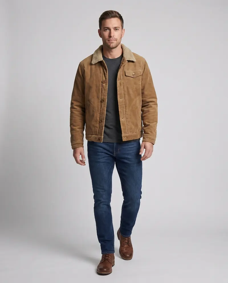Herren Gemütliche Cordjacke mit Teddy-Futter Drune