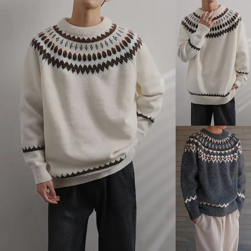 Herren Gemütlicher Grobstrickpullover mit kreativem Muster Drune