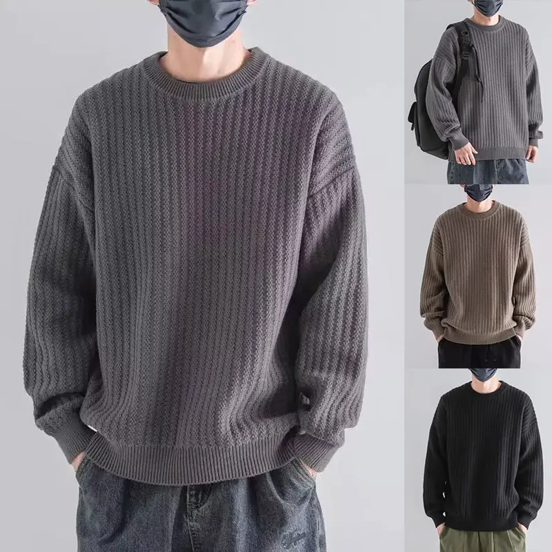 Herren Gemütlicher Grobstrickpullover mit Rundhalsausschnitt Drune