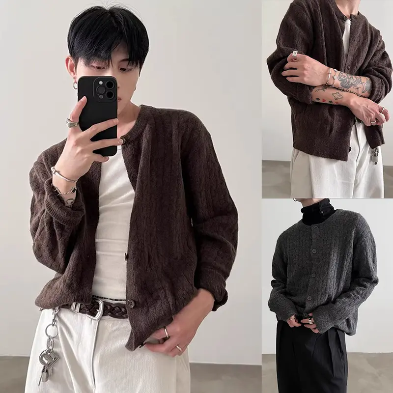 Herren Gemütlicher Strickjacke mit Knopfleiste Drune