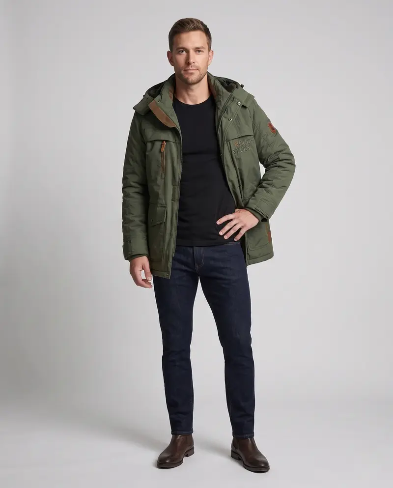 Herren gepolsterte Canvas-Feldparka mit Kapuze, Thermo-Isolation und multifunktionalen Taschen Drune