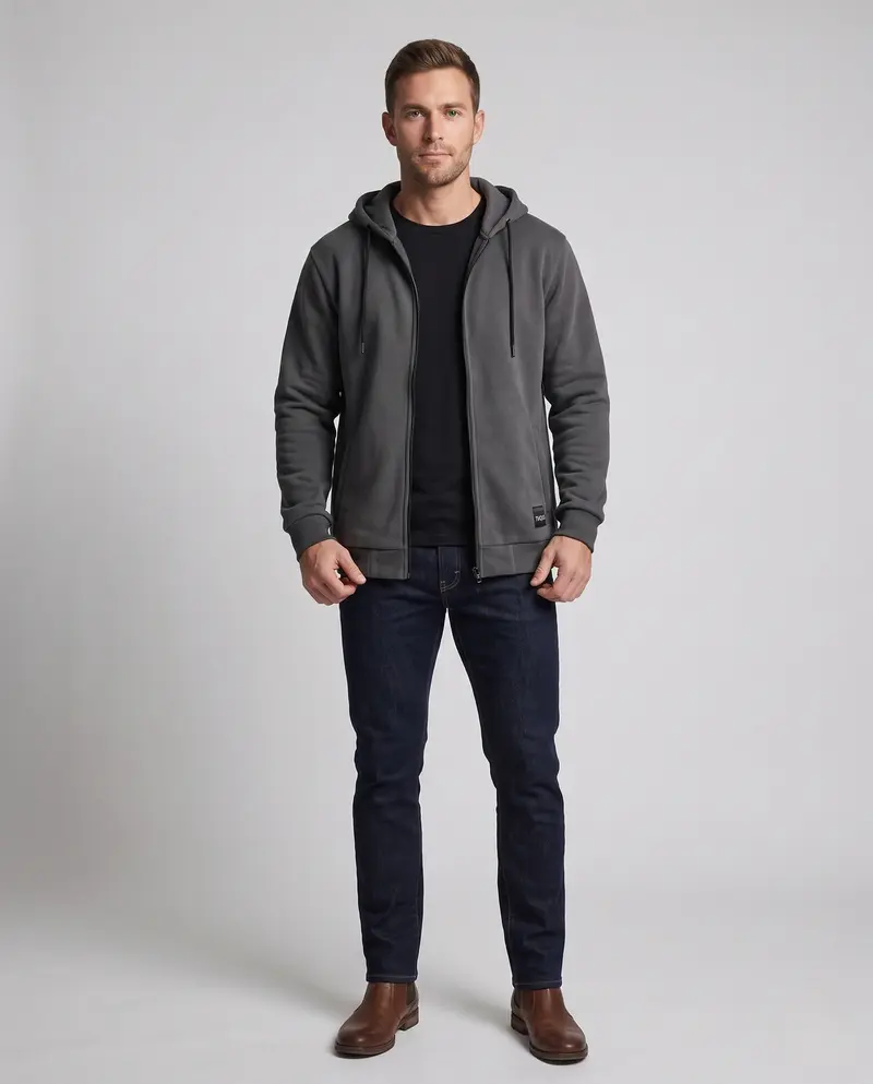 Herren gepolsterte Kapuzen-Sweatjacke mit durchgehendem Reißverschluss und weichem Mikrofleece