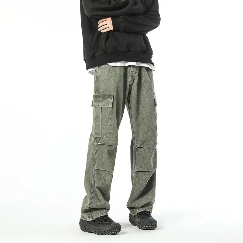 Herren Gerade Cargohose aus schwerem Baumwoll‑Twill mit Kniefalten und großen Klappentaschen Drune
